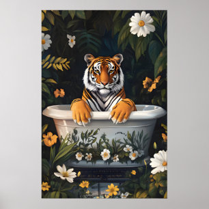 Poster de Tigre na Banheira, Poster de Animal Engr