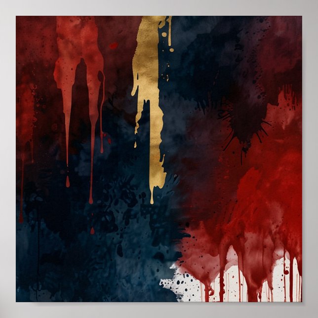 Poster de tinta a óleo de metal, Dourada e azul (Frente)