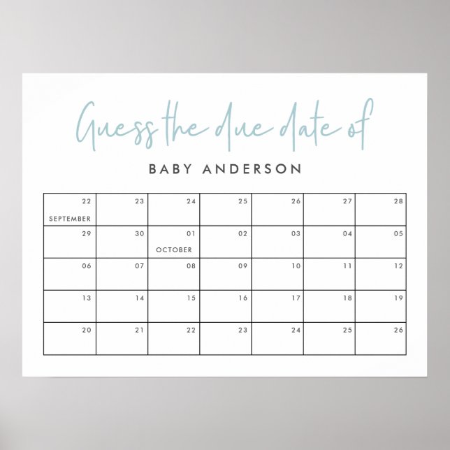 Poster de tipografia moderna azul-chá de fraldas g (Frente)