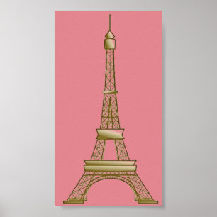 Poster de Torre Eiffel, Rosa de Paris e Dourada