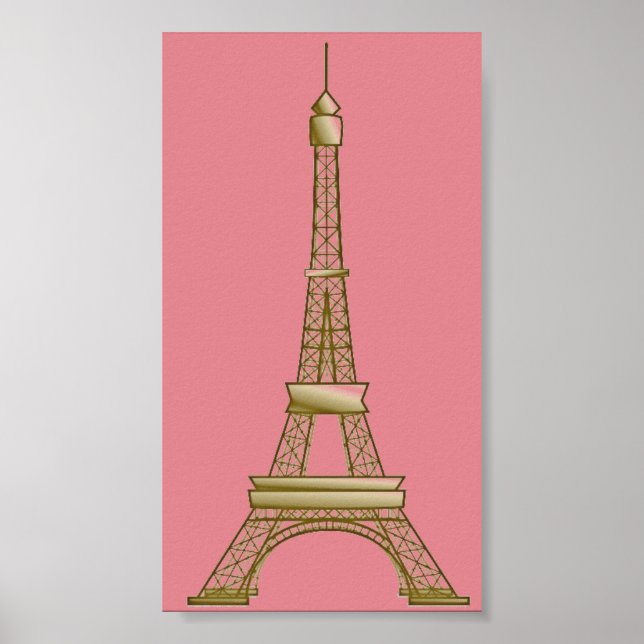 Poster de Torre Eiffel, Rosa de Paris e Dourada (Frente)