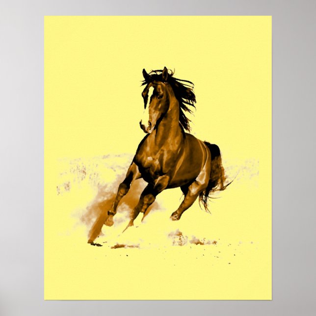 Poster de Trabalho de arte amarelo de cavalo em ex (Frente)
