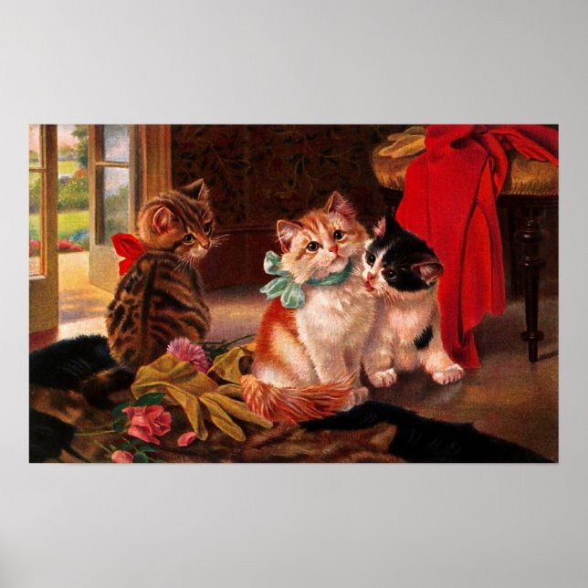 Poster de três gatinhos Vintage (Frente)