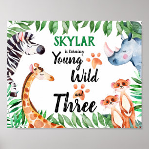 Poster De três safaris do animal aniversário de 3 anos