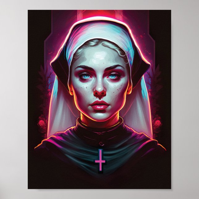 Poster de uma freira assustadora - Cyberpunk (Frente)