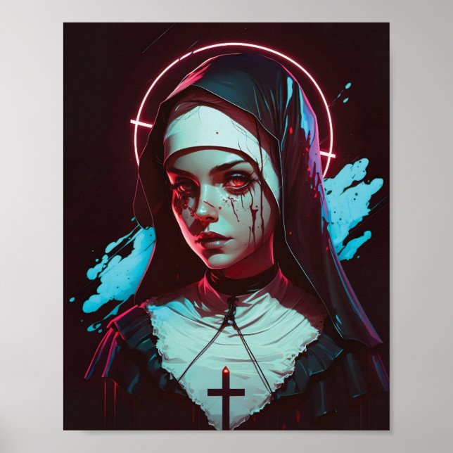 Poster de uma Nun Cyberpunk assustadora (Frente)
