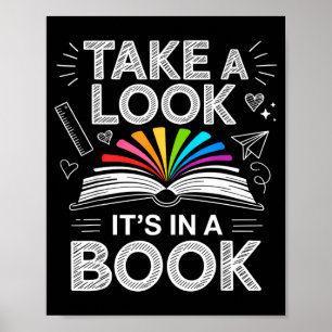 Poster Dê uma olhada em um livro quadro negro time biblió
