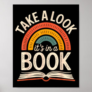 Poster Dê uma olhada em um livro retro leitura bibliófilo