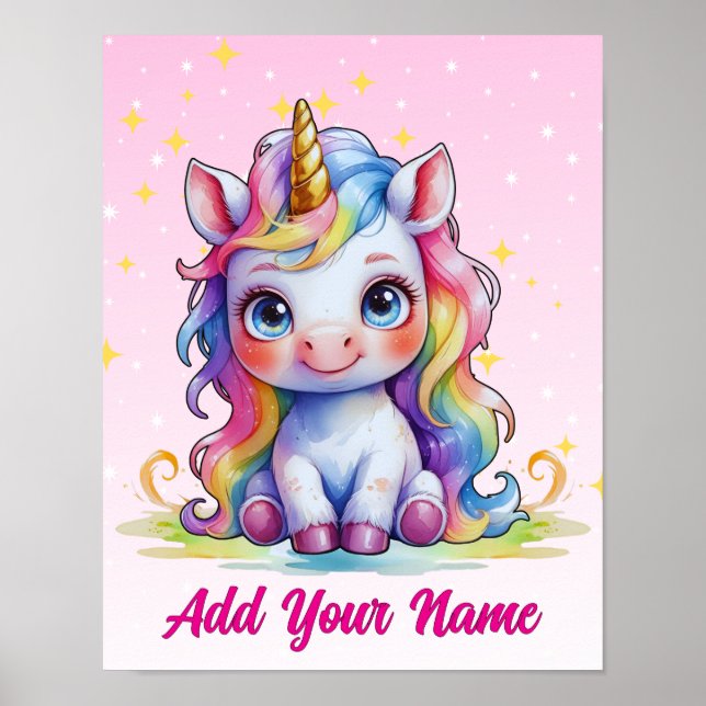 Pôster de Unicórnio Bebê Pastel – Nome Personaliza (Frente)