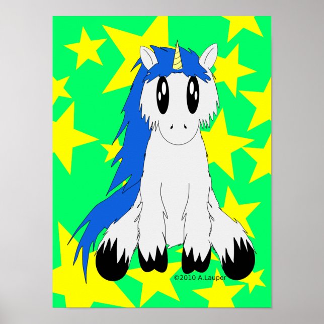 Poster de Unicórnio Bonito Escruffy (Azul) (Frente)