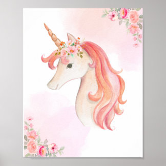 Pôster de Unicórnio em Aquarela. Decoração de Berç