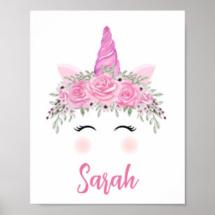 Poster de Unicórnio Personalizado Com Nome Rosa