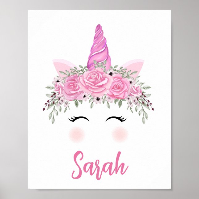 Poster de Unicórnio Personalizado Com Nome Rosa (Frente)