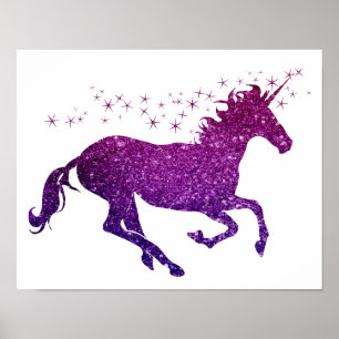 Poster de Unicórnio Rosa e Roxo com Brilho