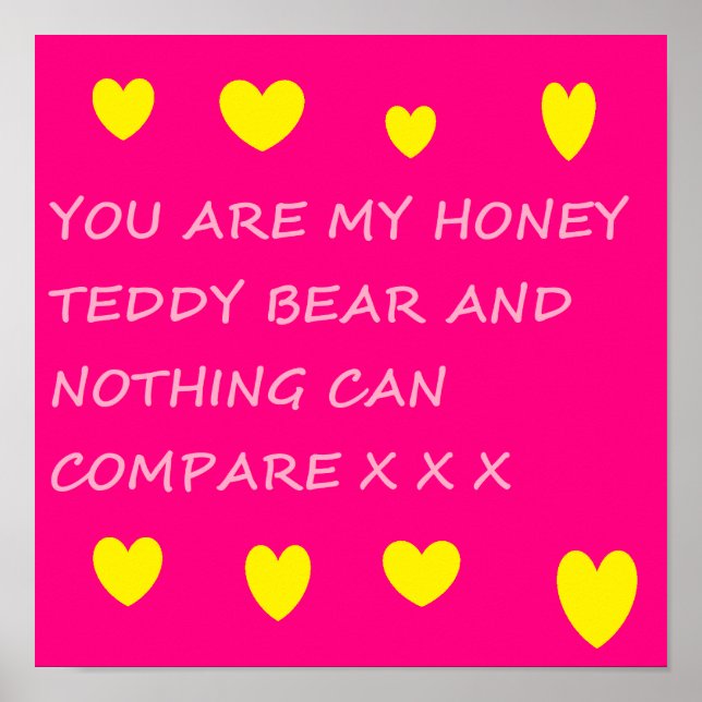 Poster de urso de pelúcia de mel, de cor rosa bril (Frente)