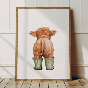Poster de Vaca em Botas Verde Musgo para Quarto de
