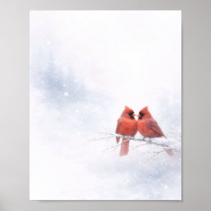 Pôster de Valor de Aquarela de Inverno de Cardinal