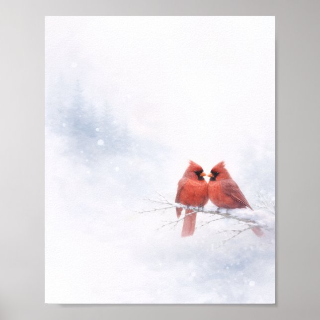 Pôster de Valor de Aquarela de Inverno de Cardinal (Frente)