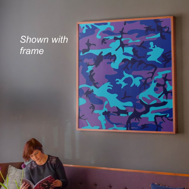 Poster de Valor de Camuflagem Azul Escuro e Roxo (Dark Blue & Purple Camouflage Hidden Quote Poster)