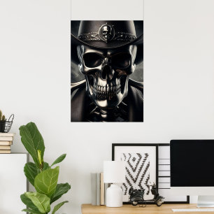 Poster de vaqueiro de crânio metálico