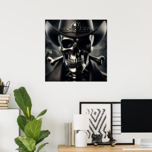 Poster de vaqueiro de crânio metálico