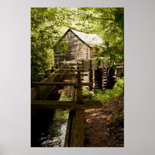 Poster de Velha Mill e de roda d'água