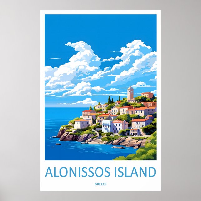 Pôster de Viagem Antigo da Ilha de Alonissos Esqui (Frente)