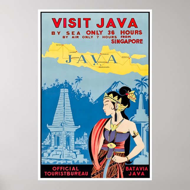 Pôster de Viagem da Arte da Indonésia Java Visite  (Frente)