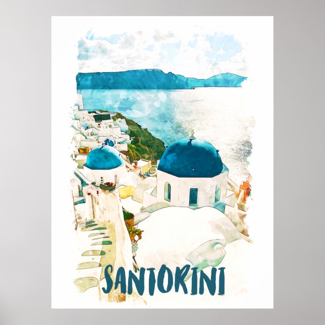Poster de Viagem de Grécia de Santorini (Frente)