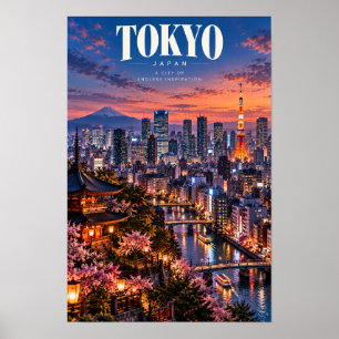 Pôster de Viagem do Horizonte de Tóquio Japão Por