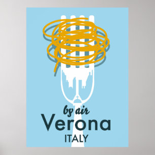 Pôster de viagem retrô By Air Verona Itália.