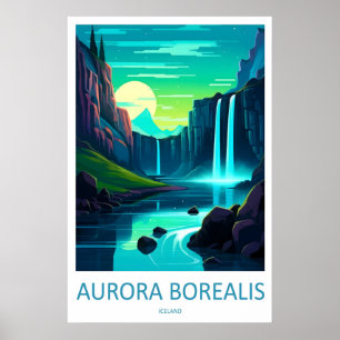 Pôster de Viagem Vintage Aurora Boreal Esqui Nacio