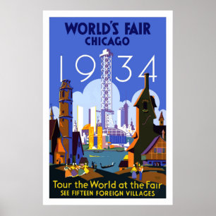 Poster de viagens 1934 da feira de mundos de