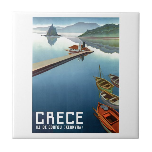 Poster de viagens 1949 da piscina de Corfu (Frente)