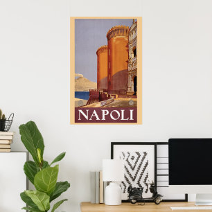 Poster de viagens Antiquado Nápoles Itália 1920