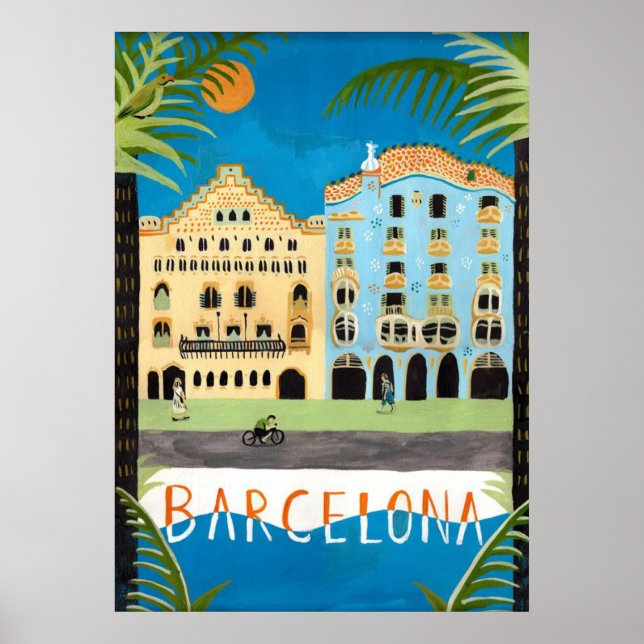 poster de viagens, Barcelona, Espanha (Frente)