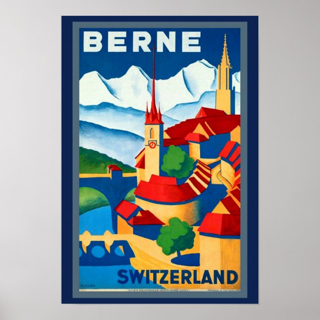poster de viagens Berne de Suiça de 1930 Belo! (Frente)