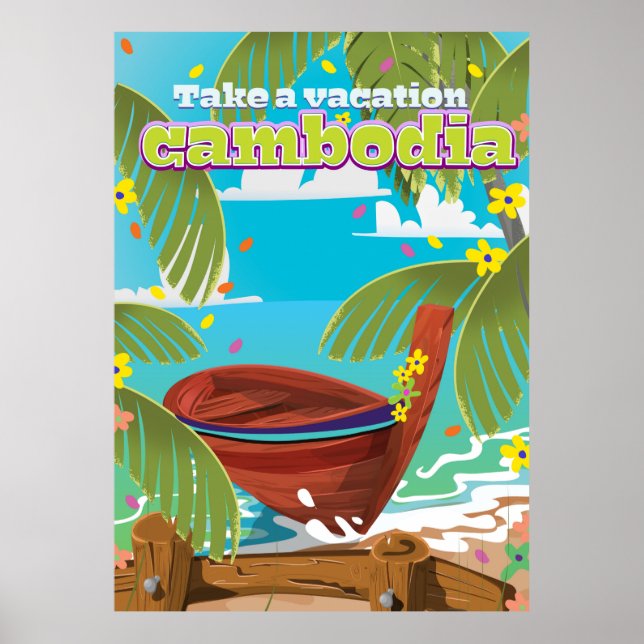 Poster de viagens cartoon do Camboja. (Frente)