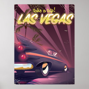 Poster de viagens clássico do carro de Las Vegas