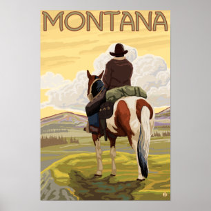 Poster de viagens Cowboy & HorseMontanaVintage