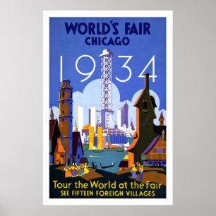 Poster de viagens da Feira Mundial de Chicago Vint