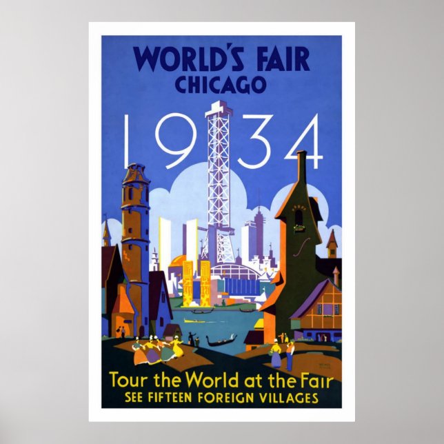 Poster de viagens da Feira Mundial de Chicago Vint (Frente)