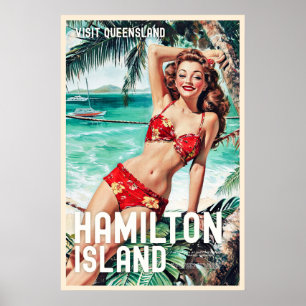 Poster de viagens da Ilha do Estilo Vintage Hamilt