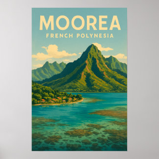 Poster de viagens da Polinésia Francesa - Retro Mo