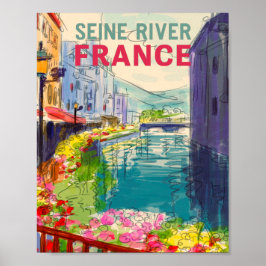 Poster de viagens da Watercolor Seine River France