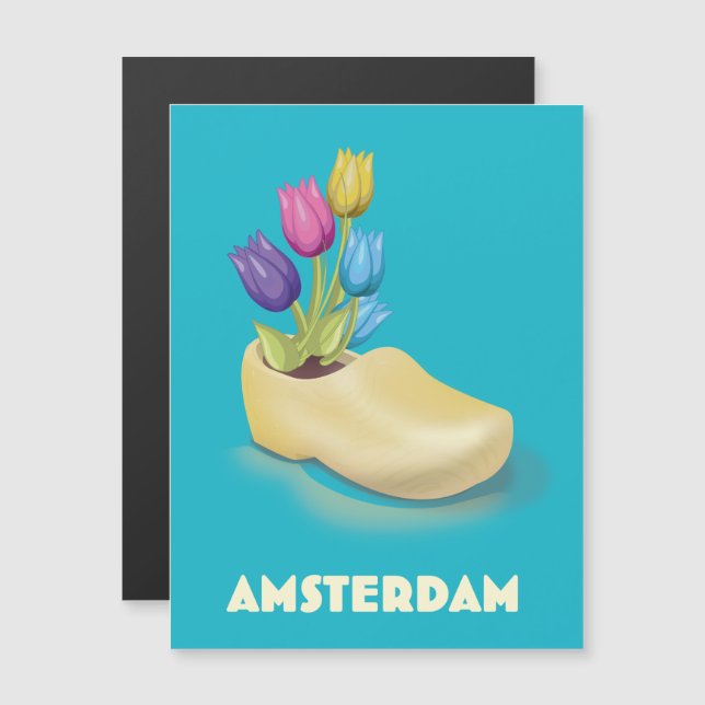 Poster de viagens de Amsterdã Cloggs e Tulips. (Frente/Verso)