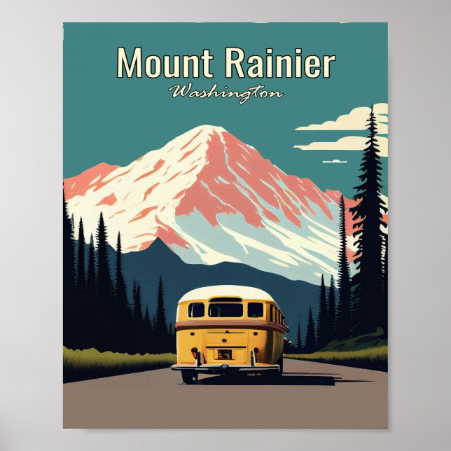 Poster de viagens de Arte do Monte Rainier Minimal (Frente)