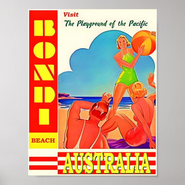 Poster de viagens de Bondi Beach na Austrália (Frente)
