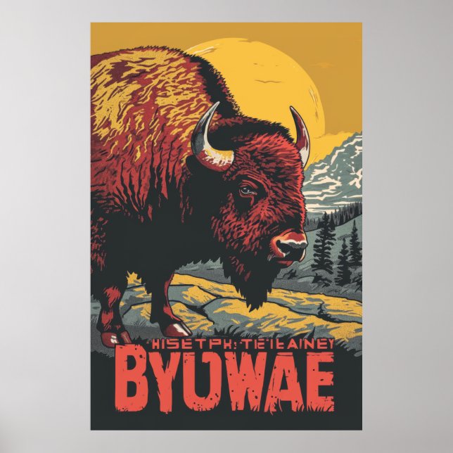 Poster de viagens de Buffalo no Parque Nacional Ye (Frente)