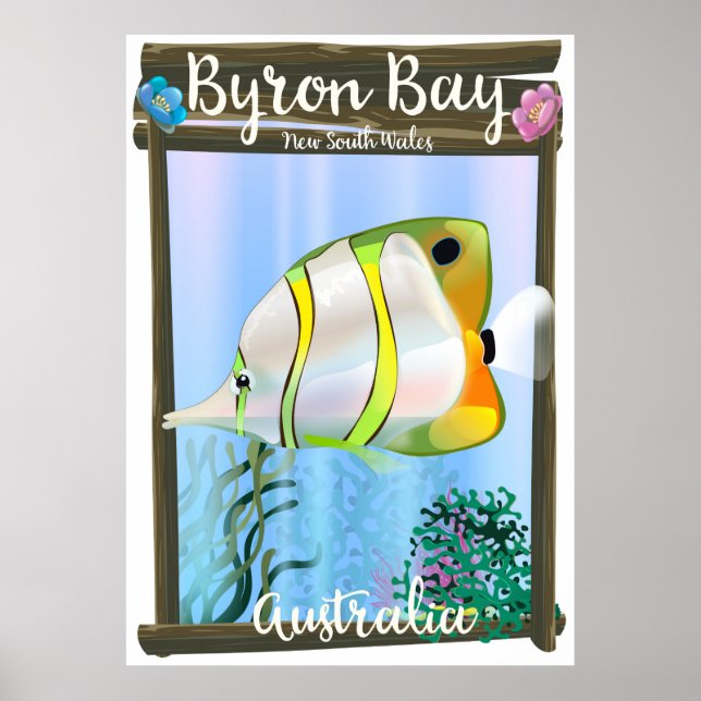 Poster de viagens de Byron Bay na Austrália. (Frente)